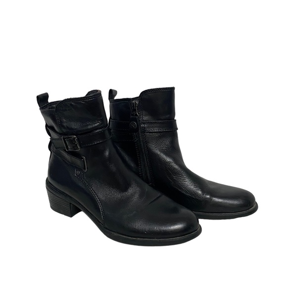Bussola Leather Double Strap Casual Fall Winter Chic Zip Up Ankle Boots Black - Picture 1 of 12